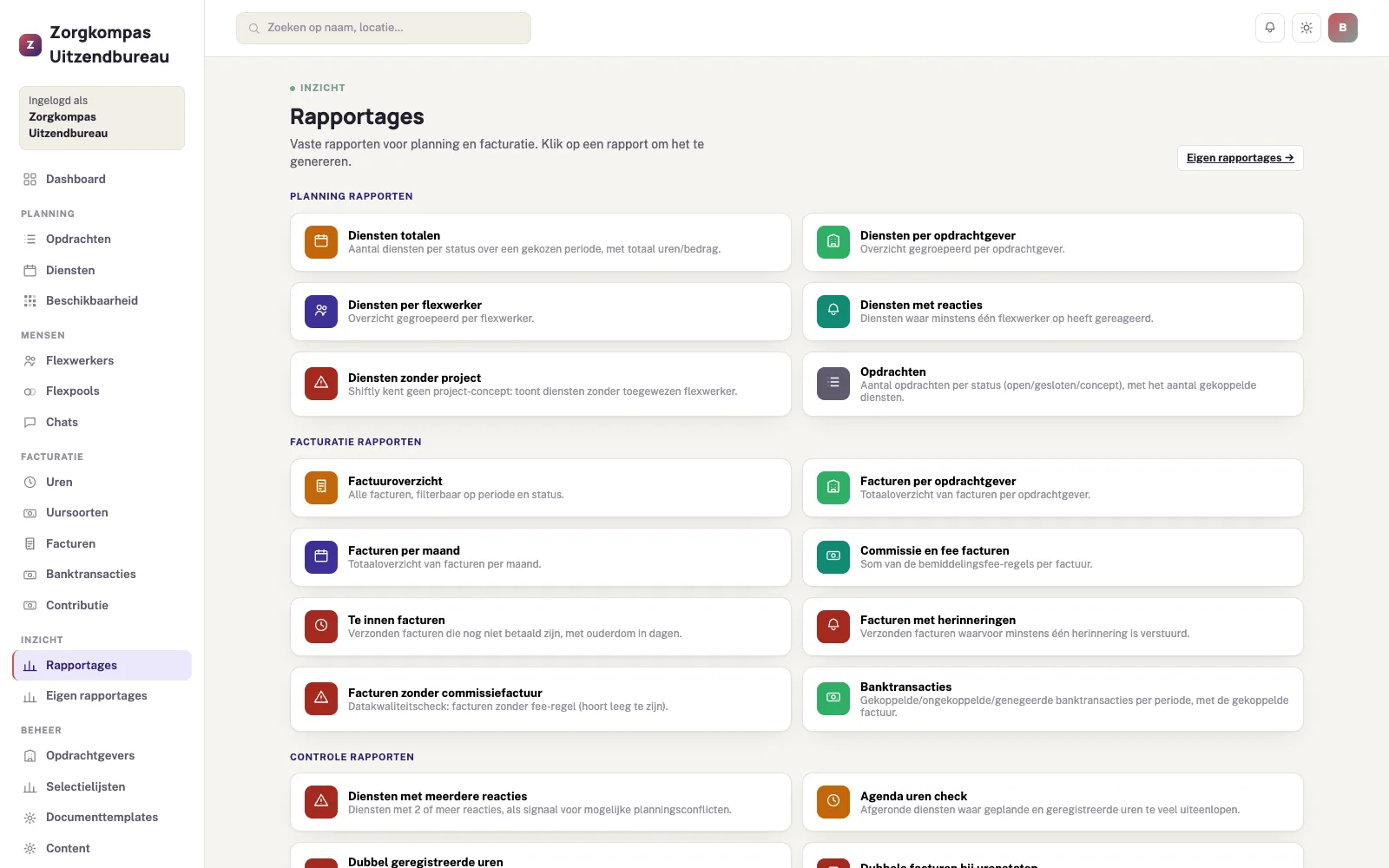 Shiftly rapportages: planning-, facturatie- en controlerapporten